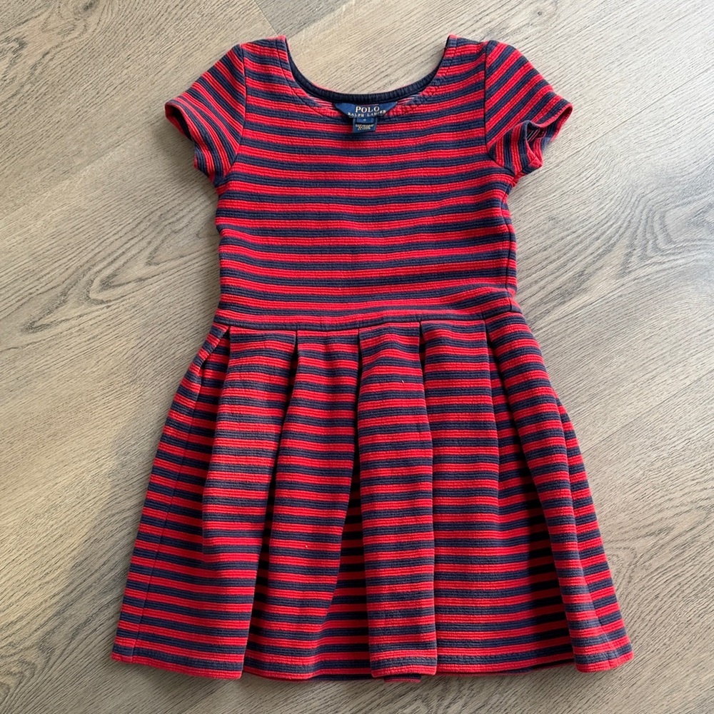 Polo by Ralph Lauren Red and Navy Striped Girls' Fit-and-Flare Dress